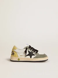 Ball star Young white nappa with dark green suede inserts and black