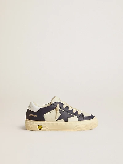 Young May white and blue leather with star heel tab