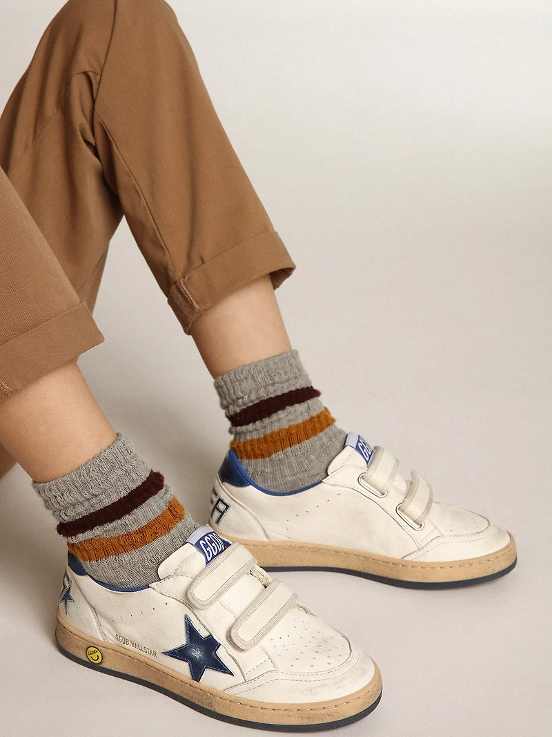 Ball star Young with blue metallic leather and heel tab