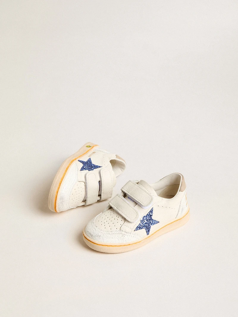 Young Ball star with blue glitter and beige suede heel tab