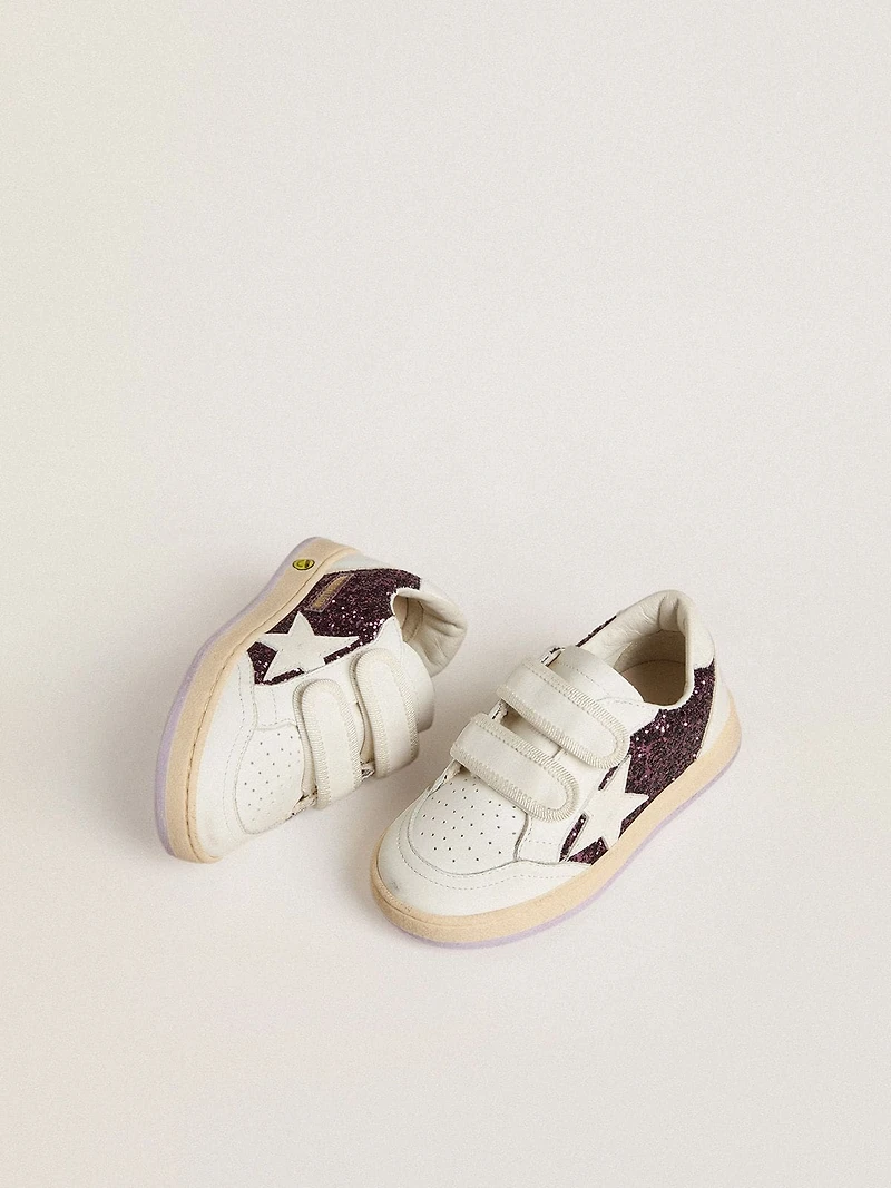 Young Ball star purple glitter with white leather and heel tab
