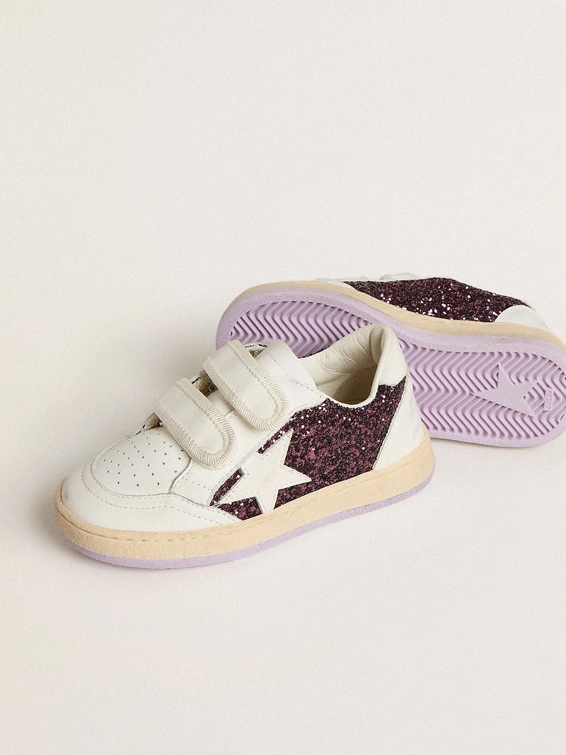 Young Ball star purple glitter with white leather and heel tab