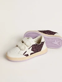 Young Ball star purple glitter with white leather and heel tab