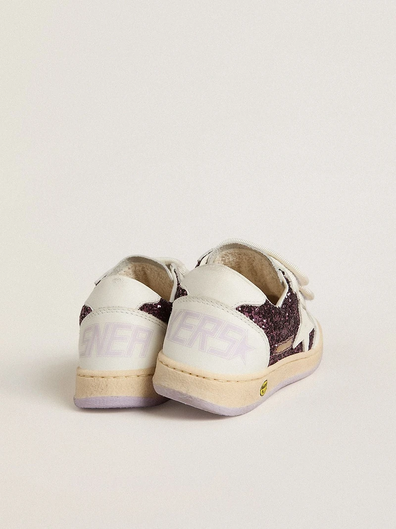 Young Ball star purple glitter with white leather and heel tab