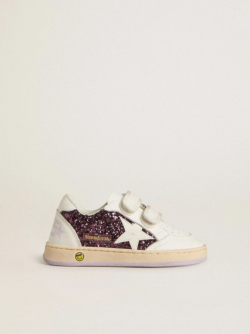 Young Ball star purple glitter with white leather and heel tab