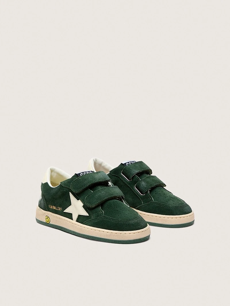 Young Ball star forest-green suede with cream leather and heel tab