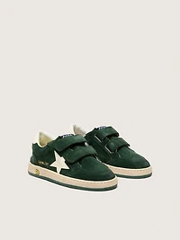 Young Ball star forest-green suede with cream leather and heel tab