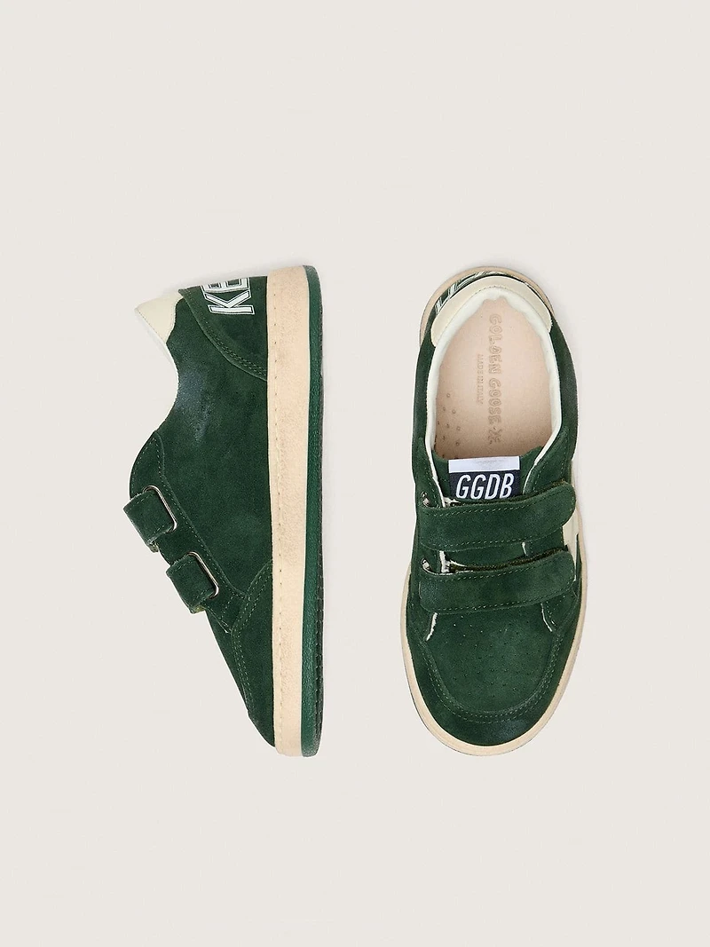 Young Ball star forest-green suede with cream leather and heel tab