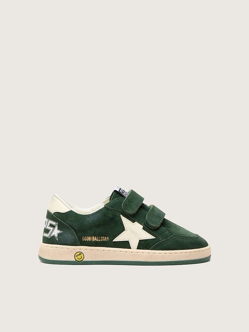 Young Ball star forest-green suede with cream leather and heel tab