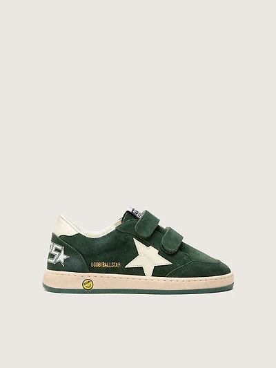 Young Ball star forest-green suede with cream leather and heel tab