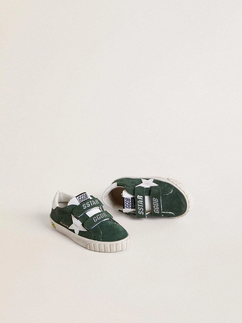 Old School Young green suede with white leather star and heel tab