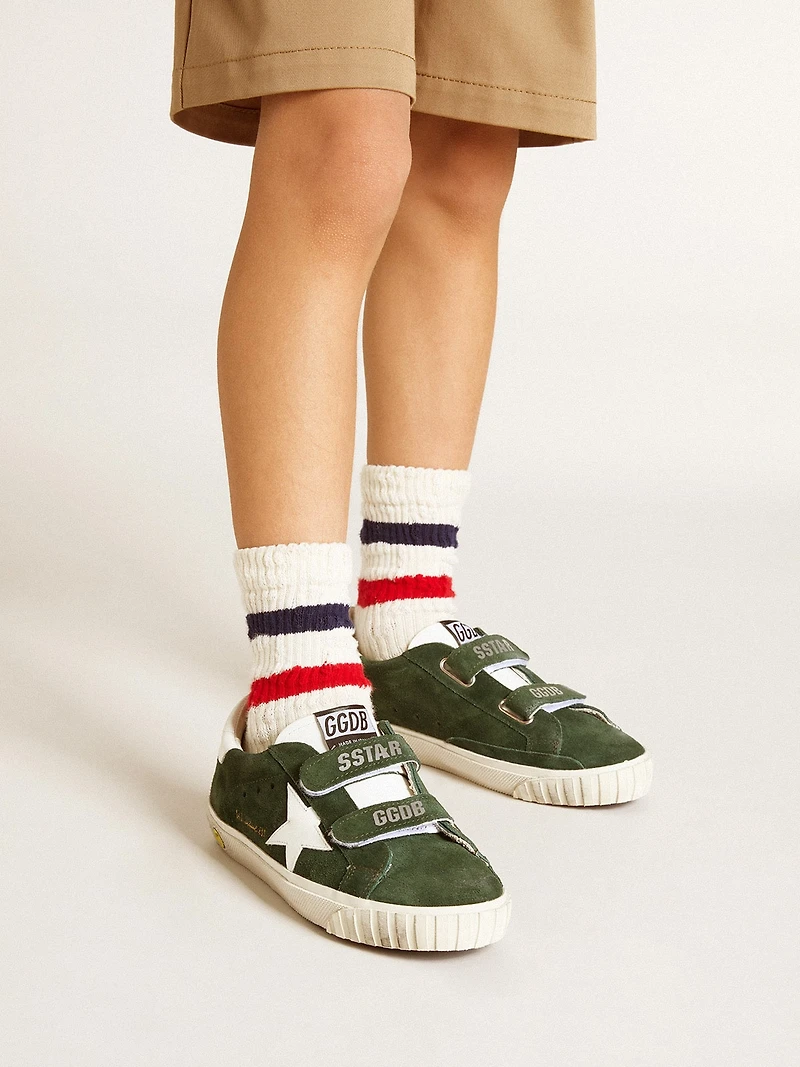 Old School Young green suede with white leather star and heel tab