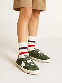 Old School Young green suede with white leather star and heel tab