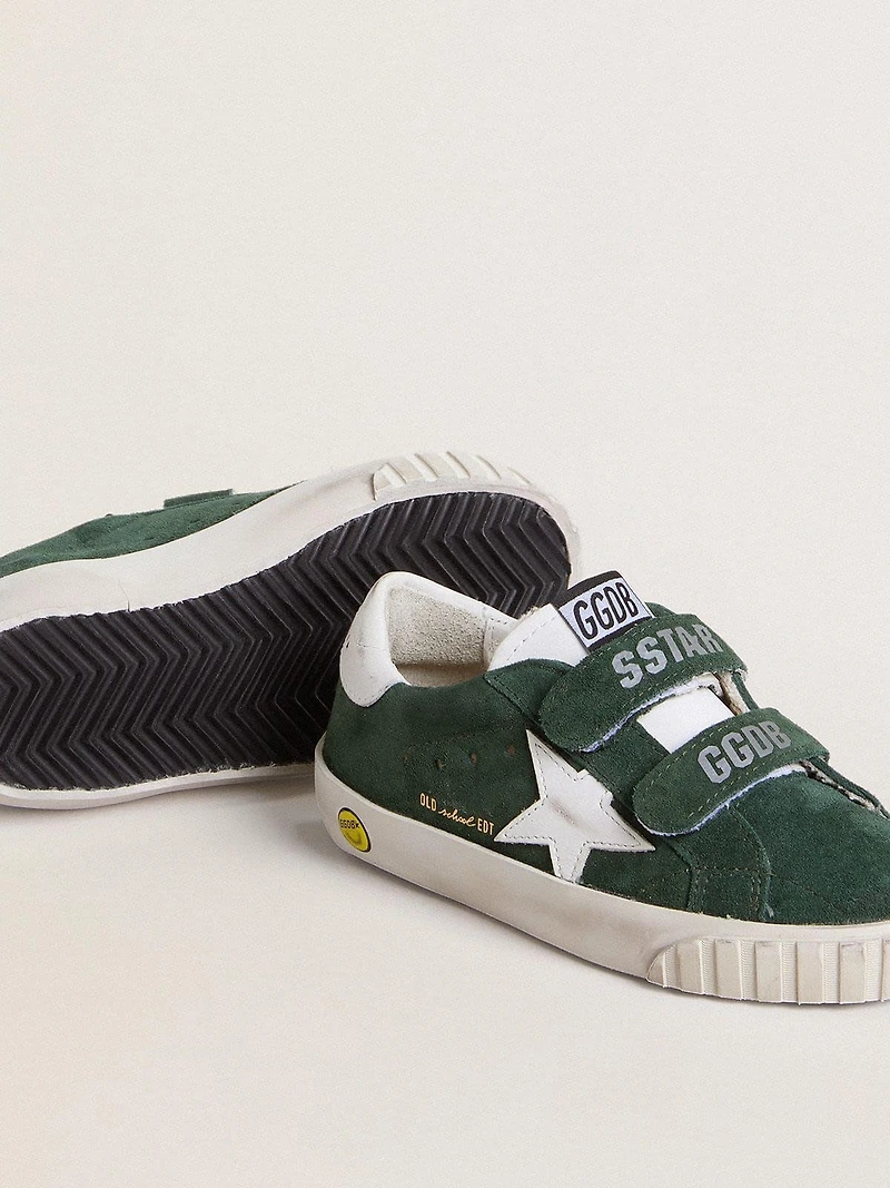 Old School Young green suede with white leather star and heel tab