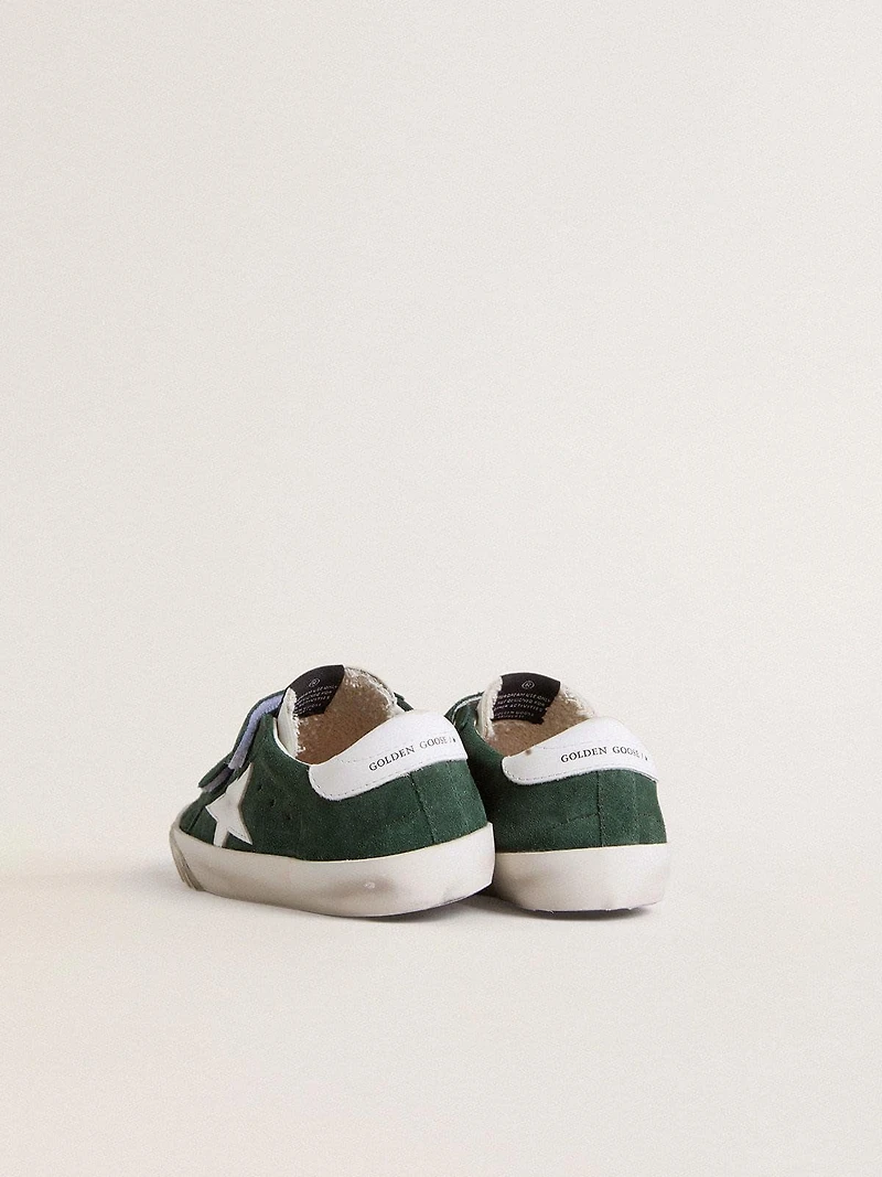 Old School Young green suede with white leather star and heel tab