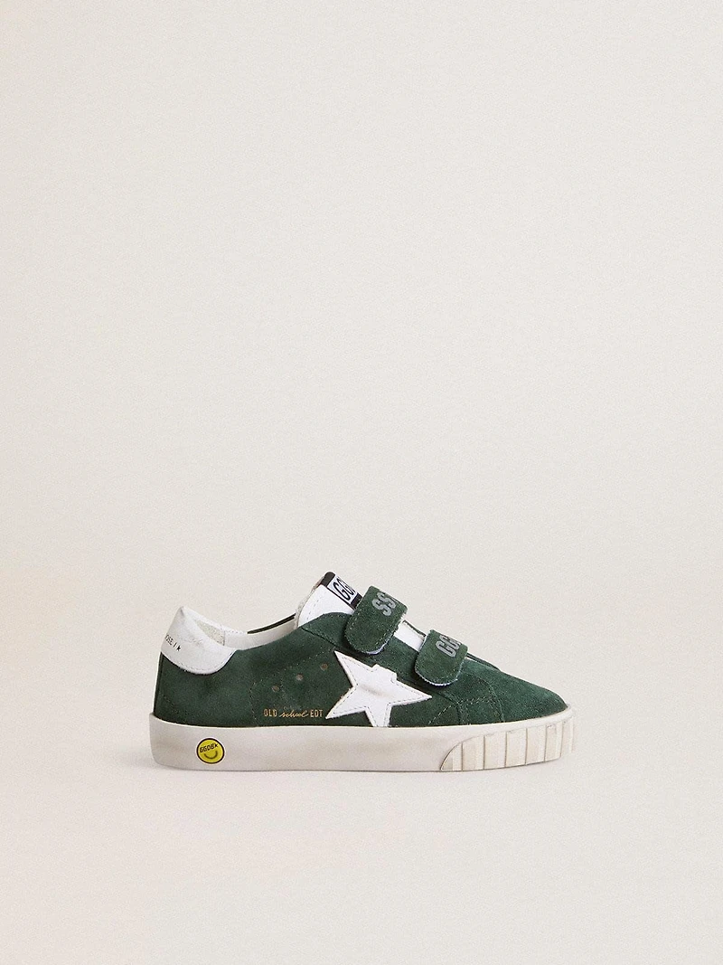 Old School Young green suede with white leather star and heel tab