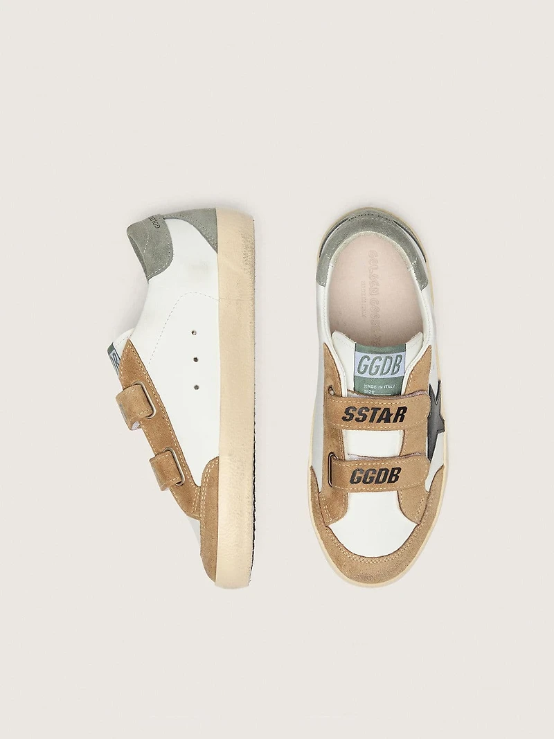 Young Old School with black leather star and beige green suede inserts