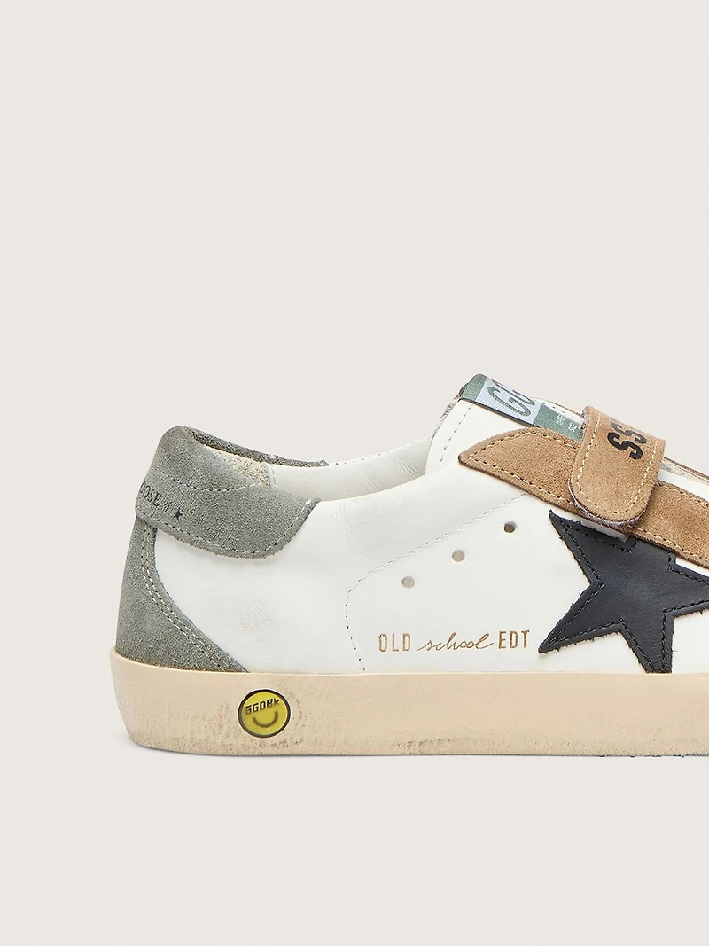 Young Old School with black leather star and beige green suede inserts