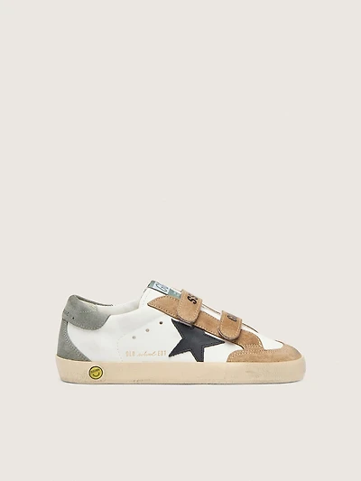 Young Old School with black leather star and beige green suede inserts