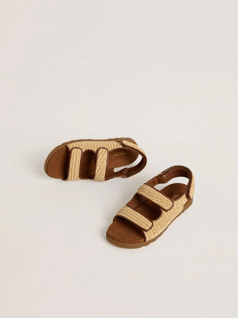 Noa Young sandals beige raffia and brown leather