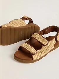 Noa Young sandals beige raffia and brown leather