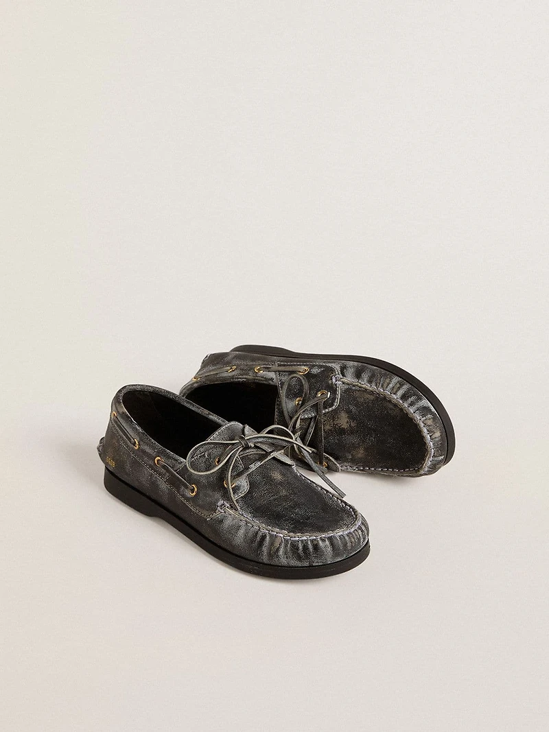 Young Cruise loafer black distressed leather