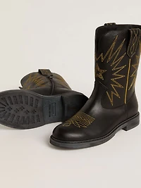 Wish Young boots black leather with yellow star embroidery