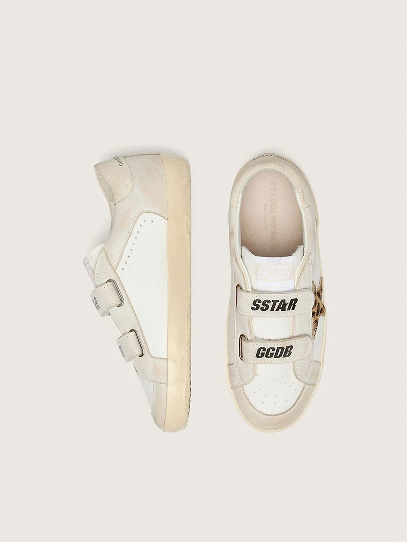 Young Old School nappa with leopard-print pony skin star and leather inserts