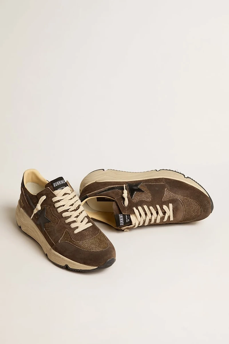 Men's Running Sole brown mesh and suede with shiny black leather star