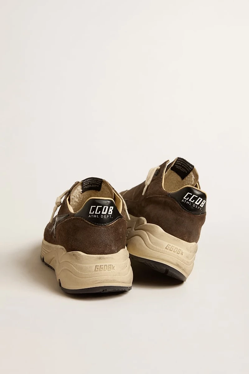 Men's Running Sole brown mesh and suede with shiny black leather star