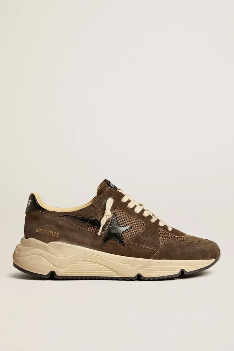 Men's Running Sole brown mesh and suede with shiny black leather star