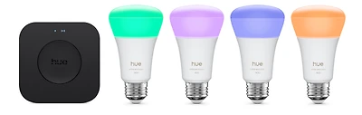 Philips Hue Starter Kit: 4 A19 E26 Smart Bulbs + Bridge Pro