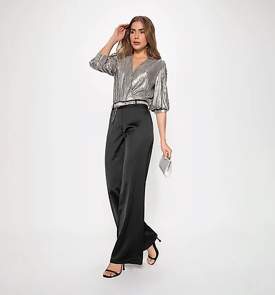 Wrap Shirt Bodysuit with Deep V-Neckline