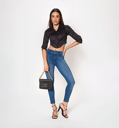 Crop Blouse with 3/4 Wide Cuff Sleeves