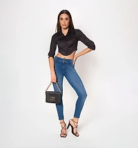 Crop Blouse with 3/4 Wide Cuff Sleeves