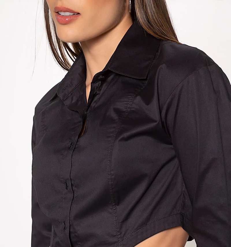 Crop Blouse with 3/4 Wide Cuff Sleeves