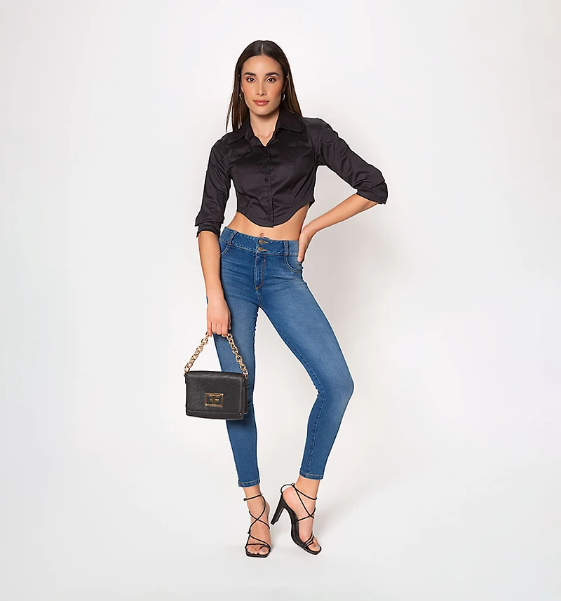 Crop Blouse with 3/4 Wide Cuff Sleeves