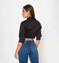 Crop Blouse with 3/4 Wide Cuff Sleeves