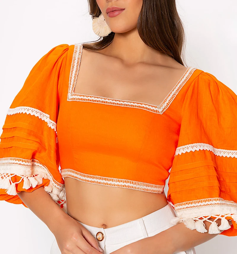 3/4 Sleeve Blouse with Trimming