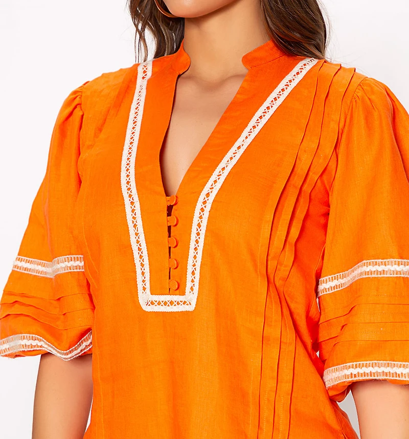3/4 Bell Sleeve Blouse with front buttons and embroidery