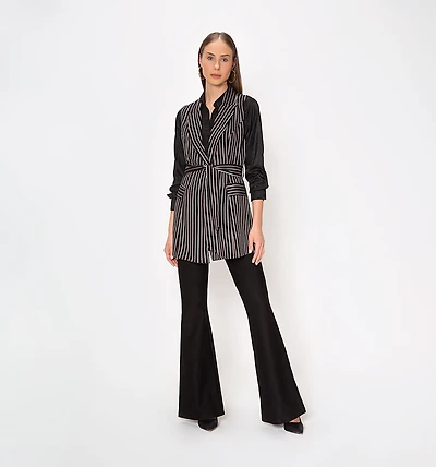 Long striped vest with lapel