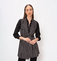Long striped vest with lapel
