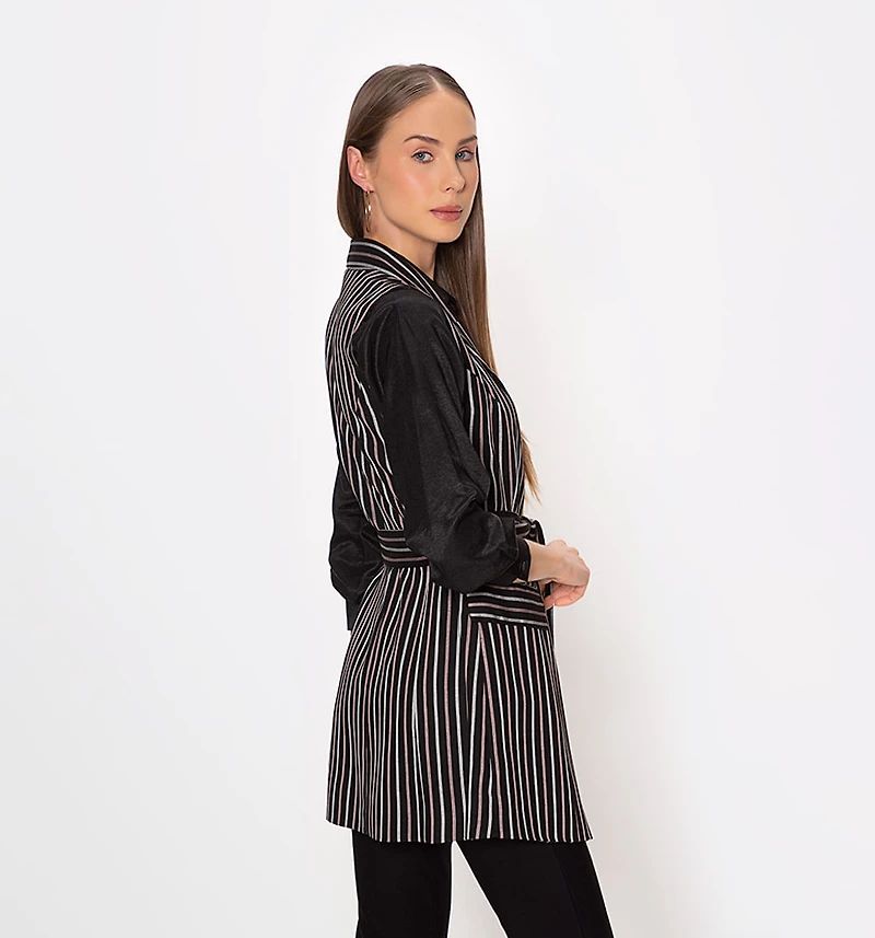 Long striped vest with lapel