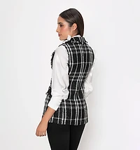 Tweed Vest with Decorative Pockets and Buttons