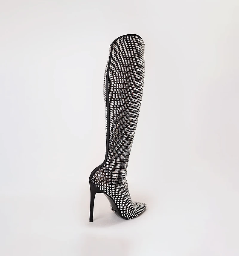 Knee-High Boots with Crystals and Back Zip Closure