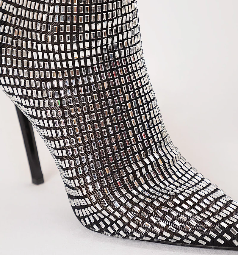 Knee-High Boots with Crystals and Back Zip Closure