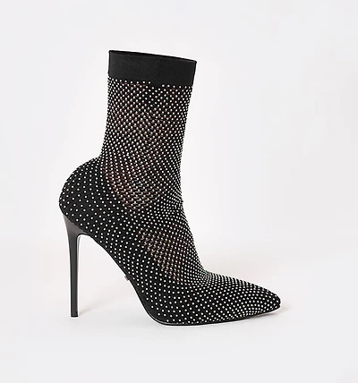 Mid-Calf Boot with Multicolored Hot Fix and Stiletto Heel