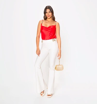 Strap Bodysuit with Cowl Neck