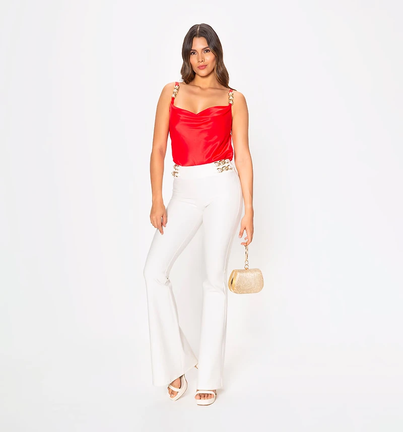 Strap Bodysuit with Cowl Neck
