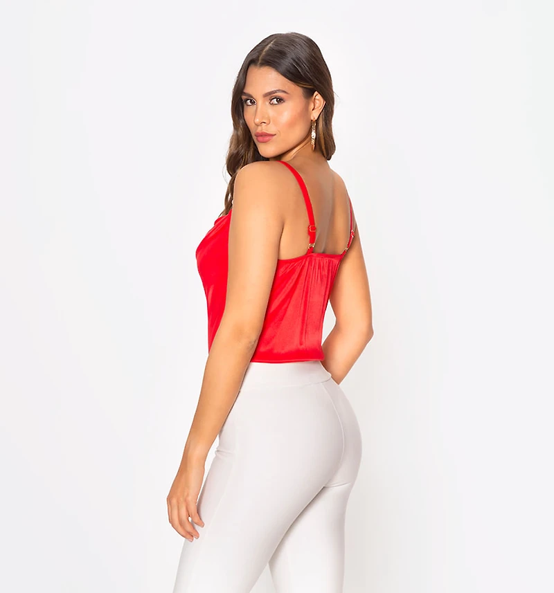 Strap Bodysuit with Cowl Neck